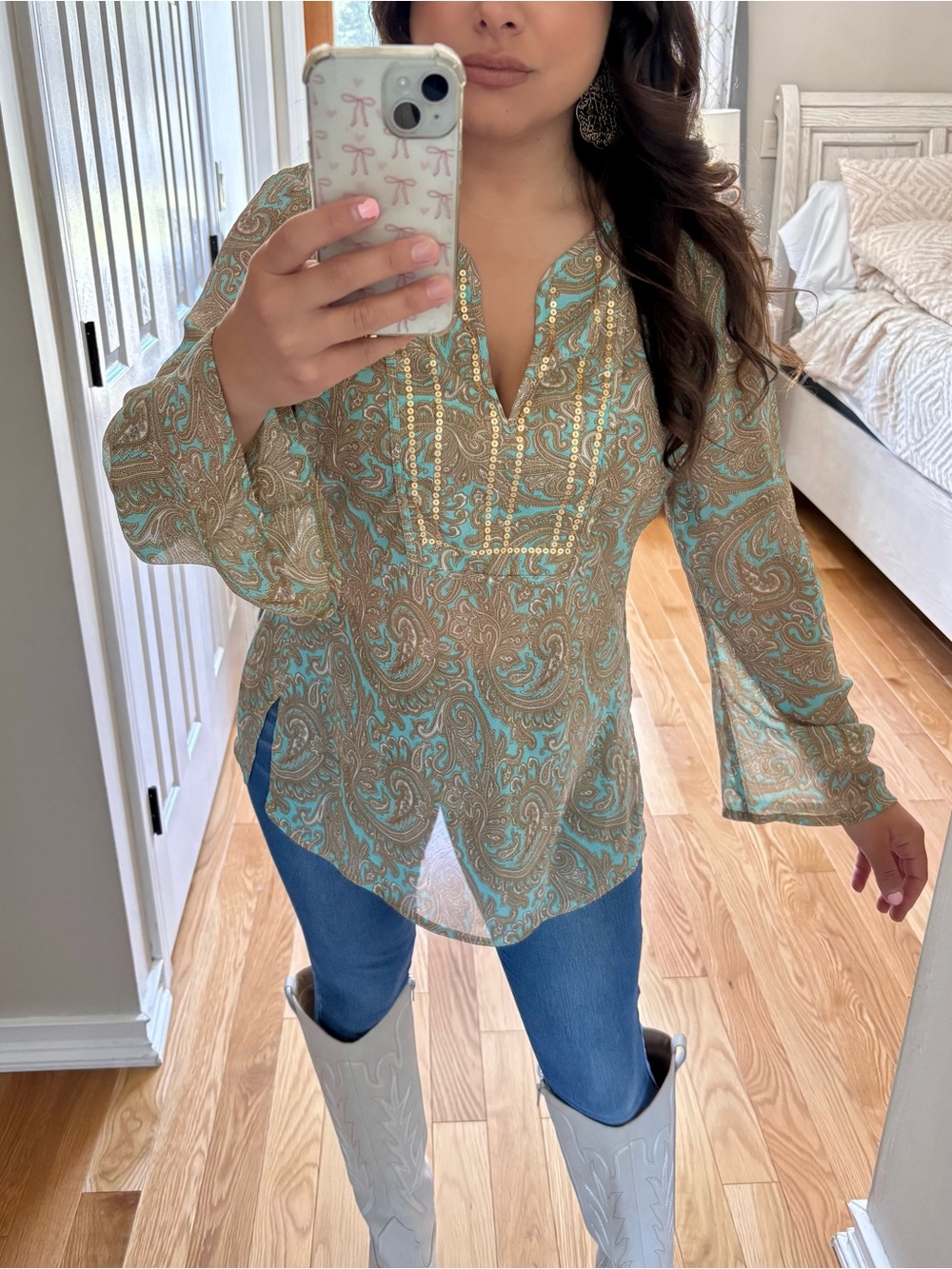 Bohemian paisley bell sleeve tunic